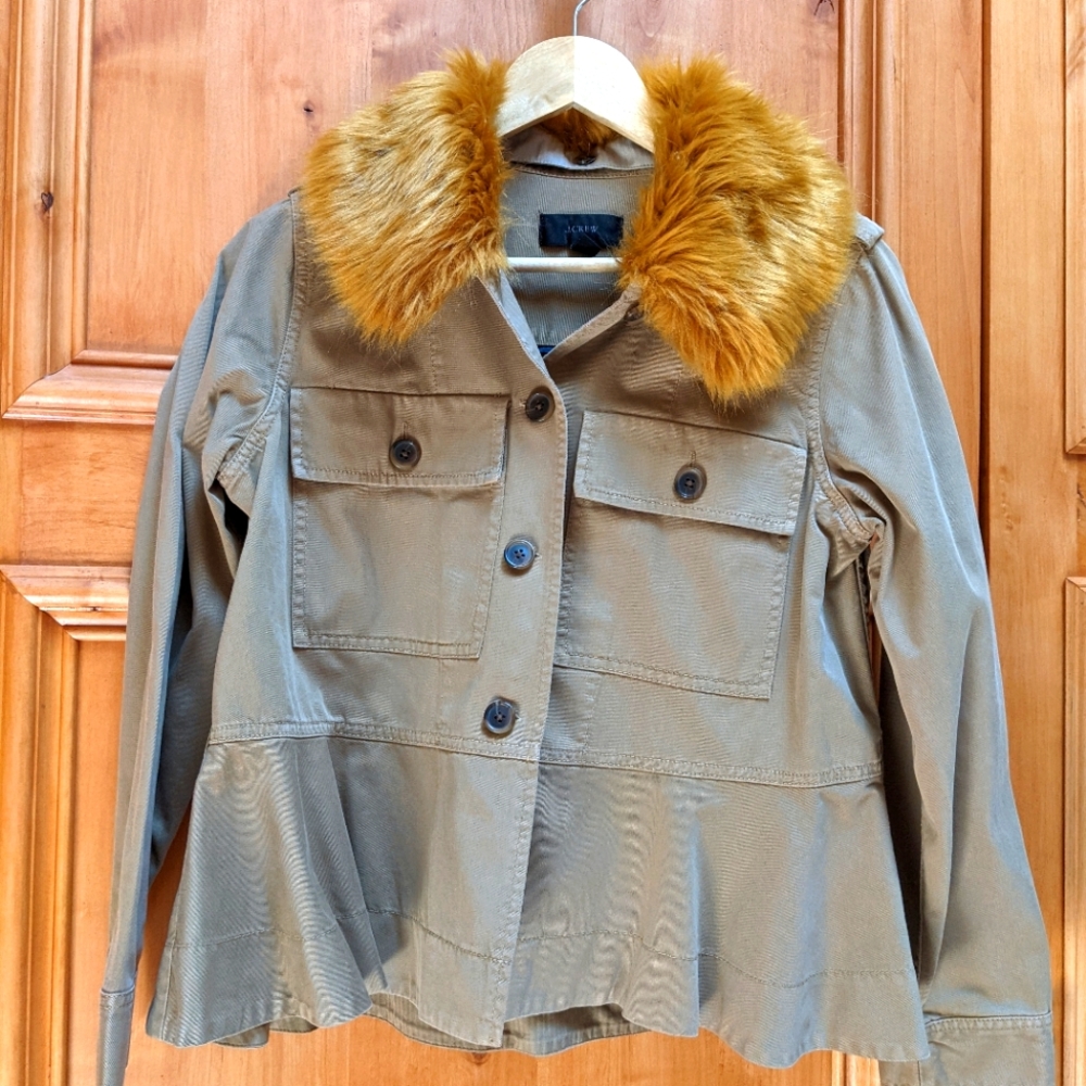 J. Crew Khaki Jacket withRemovable Faux Fur Collar